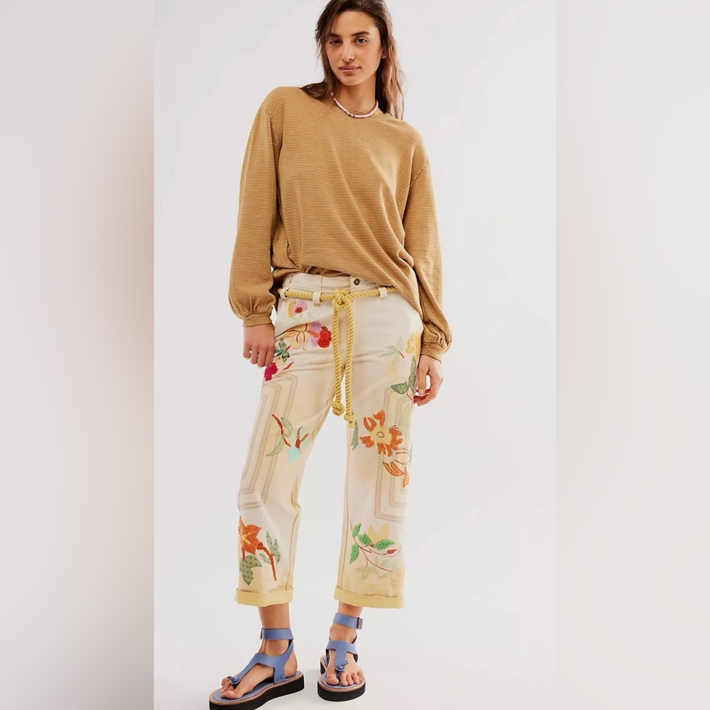 Free People Electric Sands Embroidered Pants
